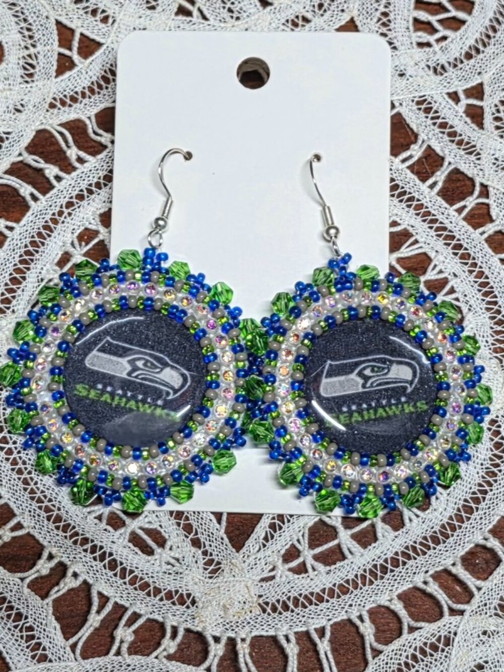 Handmade Beaded Seahawks Earrings